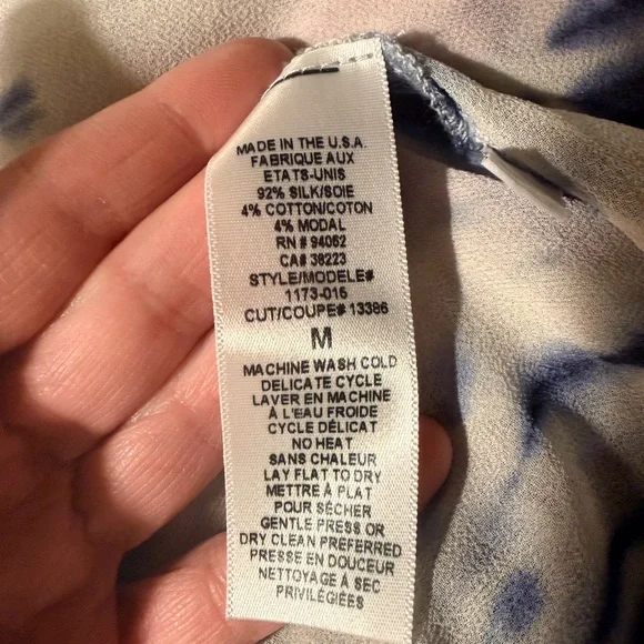 Language Silk Tie Dye Tank Top Blue White Tunic Sleeveless Made in USA M - Picture 6 of 8